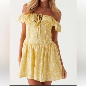 Peppermayo Strapless Yellow Floral Dress